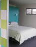 <p>Sliding doors Dulux Green Tamborine and Vivid White enamelled steel panels. The Dulux Cape Pond wall taken from adjacent David Hockney 'Stylr Pool' painting (print).</p>